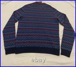 NWT & Receipt Mens Prada Chevron Logo Sweater Blue Pattern Sz 50 / US M / UK L