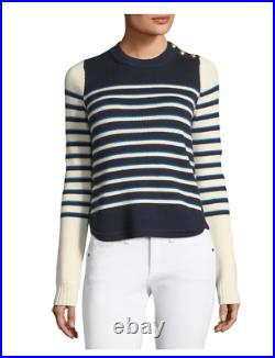 NWT Veronica Beard Amos Striped Merino Button Sweater Size M