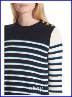 NWT Veronica Beard Amos Striped Merino Button Sweater Size M