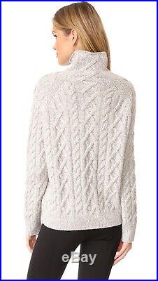 NWT Vince Cable Knit Wool Blend Turtleneck Sweater H. Grey/Off White Sz M $395