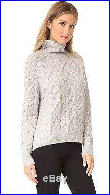 NWT Vince Cable Knit Wool Blend Turtleneck Sweater H. Grey/Off White Sz M $395
