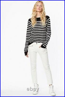NWT Zadig & Voltaire Reglis Stripe Cashmere Sweater, Noir (Black) Size S, M $398