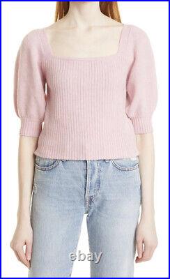NWT by TiMo Square Neck Short Sleeve Merino Wool Knit Sweater, Size M, Pink