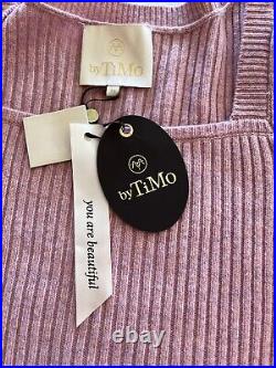 NWT by TiMo Square Neck Short Sleeve Merino Wool Knit Sweater, Size M, Pink