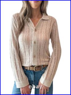 Naadam silk blend pointelle button up sweater size M