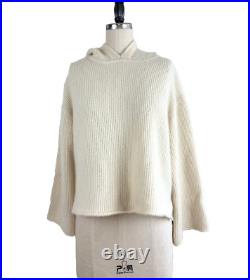 Nap Loungewear Ivory Hooded Cashmere Sweater Size M Ribbed Knit Flare Sleeves