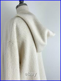 Nap Loungewear Ivory Hooded Cashmere Sweater Size M Ribbed Knit Flare Sleeves