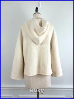 Nap Loungewear Ivory Hooded Cashmere Sweater Size M Ribbed Knit Flare Sleeves