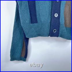 Necessity Sense Knit Cardigan Sweater Lambs Wool Blue Stripe Knit Hooded Medium