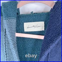 Necessity Sense Knit Cardigan Sweater Lambs Wool Blue Stripe Knit Hooded Medium