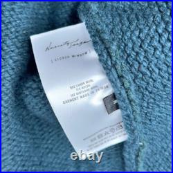 Necessity Sense Knit Cardigan Sweater Lambs Wool Blue Stripe Knit Hooded Medium