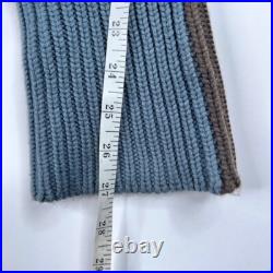 Necessity Sense Knit Cardigan Sweater Lambs Wool Blue Stripe Knit Hooded Medium