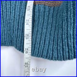 Necessity Sense Knit Cardigan Sweater Lambs Wool Blue Stripe Knit Hooded Medium