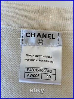 New 12c Runway Chanel Ecru Cardigan CC Logo Embellished Sweater 40