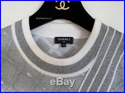 New 16p Chanel Silver White Airways Runway Sweater 40