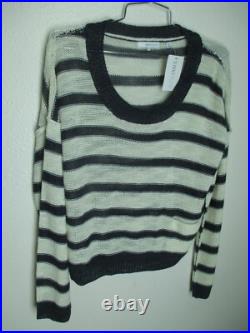 New 360 Sweater size M Navy White Stripe Erin 13611 Linen Blend pocket scoop nck