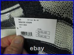 New 360 Sweater size M Navy White Stripe Erin 13611 Linen Blend pocket scoop nck