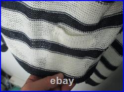 New 360 Sweater size M Navy White Stripe Erin 13611 Linen Blend pocket scoop nck