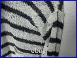 New 360 Sweater size M Navy White Stripe Erin 13611 Linen Blend pocket scoop nck