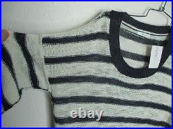 New 360 Sweater size M Navy White Stripe Erin 13611 Linen Blend pocket scoop nck