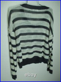 New 360 Sweater size M Navy White Stripe Erin 13611 Linen Blend pocket scoop nck