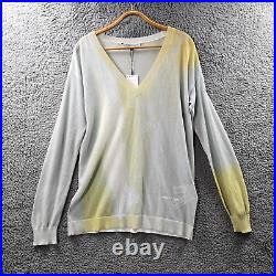 New Adolfo Dominguez Womens Jumper Size M Grey Yellow Sheer Long Sleeve V-Neck