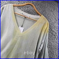 New Adolfo Dominguez Womens Jumper Size M Grey Yellow Sheer Long Sleeve V-Neck