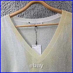 New Adolfo Dominguez Womens Jumper Size M Grey Yellow Sheer Long Sleeve V-Neck