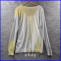 New Adolfo Dominguez Womens Jumper Size M Grey Yellow Sheer Long Sleeve V-Neck