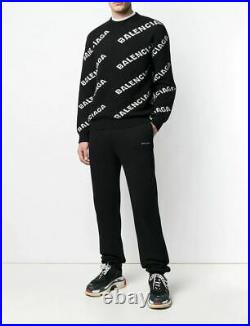 New & Authentic Balenciaga All-Over Logo Wool Sweater in Size M retail $1300