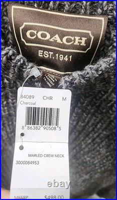 New Coach Knit Sweater MARBLED CREW NECK Grey 84089 MEDIUM Rare MSRP $498 Authen