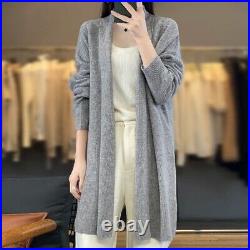 New Female V-Neck Sweater Faux Wool Knit Cardigan Long Cashmere Sweater