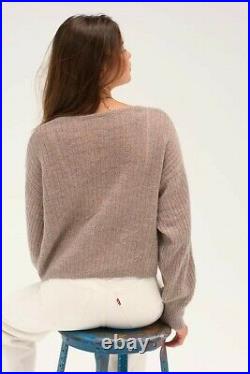 New Free People Elias 100% Cashmere V Sweater Jumper, Taupe, Medium, RRP £140