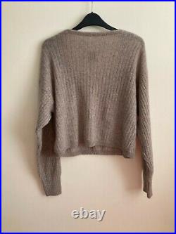 New Free People Elias 100% Cashmere V Sweater Jumper, Taupe, Medium, RRP £140