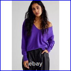 New Free People Harmony Cashmere V Sweater (M) Violet