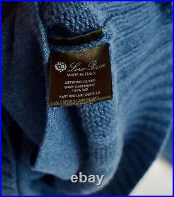 New LORO PIANA Knit 100% Baby Cashmere Blue Cableknit Cardigan Sweater M 50