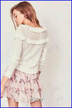 New Loveshackfancy Hayden Cardigan Sweater in Crema Cream Pointelle M