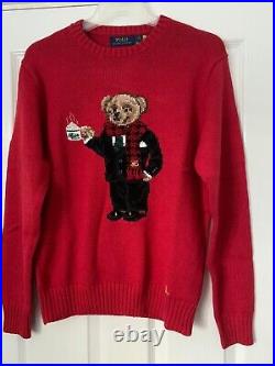 New Men's Polo Ralph Lauren Red Teddy Bear Coffee Knit Jumper / Sweater Size M