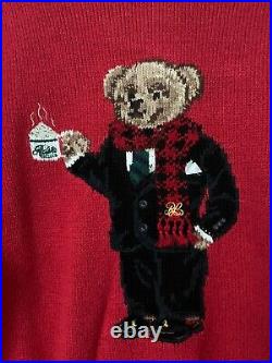 New Men's Polo Ralph Lauren Red Teddy Bear Coffee Knit Jumper / Sweater Size M
