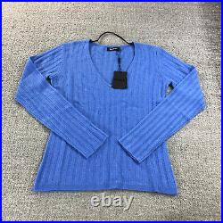 New Naadam Sweater Womens Medium Cashmere Scoop Pullover Blue Cable A3423