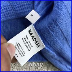 New Naadam Sweater Womens Medium Cashmere Scoop Pullover Blue Cable A3423