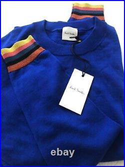 New Paul Smith Blue 100% Merino Wool Jumper Sweater Artist Stripe Cuff Sz M BNWT