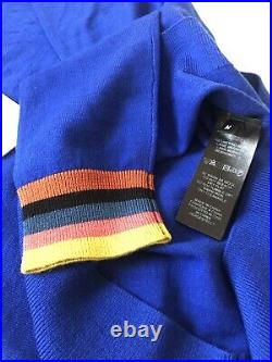 New Paul Smith Blue 100% Merino Wool Jumper Sweater Artist Stripe Cuff Sz M BNWT