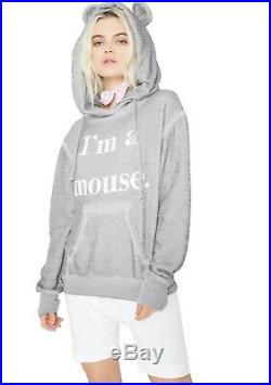 New Wildfox Couture IM A Mouse Cuddle Hoodie W Ears Sweater Sweatshirt Top