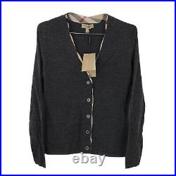 New with Tags Burberry Brit Grey Wool V-Neck Cardigan Sweater Button Womens Medium