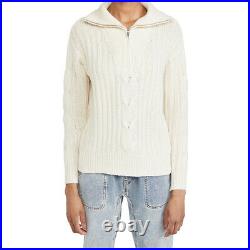 Nili Lotan Angela Cable Knit Half Zip Cashmere Sweater Jumper $950 Ivory & Brown