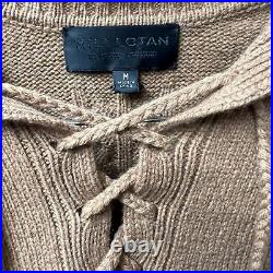 Nili Lotan Gloria Lace Up Polo Wool Pullover Sweater Cognac Brown Medium M
