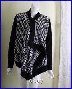 Nordstrom Collection M Black White 100% Cashmere Open Draping Cardigan Sweater