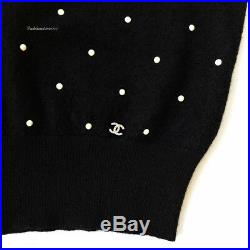 Nwt $1600 14b Chanel Black White Pearl Cashmere Mohair Sweater 38