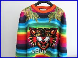Nwt Gucci Embroidered Rainbow Angry Cat Knit Sweater $2,500 (medium)